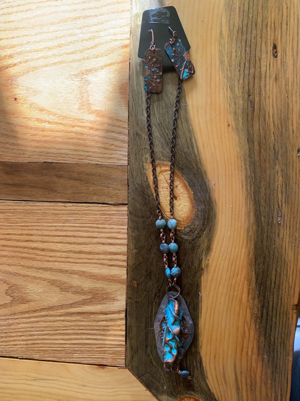 Handmade Copper Pendant Necklace with Turquoise Patina